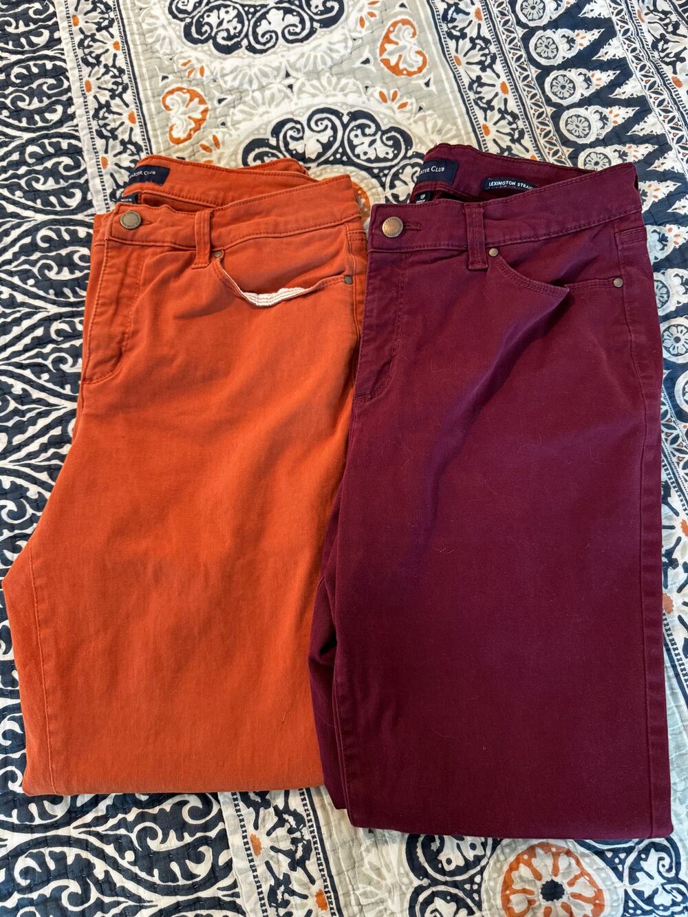 LOT - 2 Charter Club Lexington Jeans - Orange and Maroon, Sz 12P